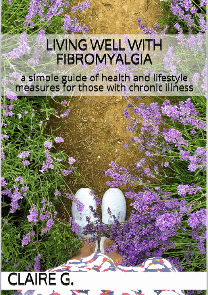 front cover of living with fibromyalgia book with a woman's feet amongst lavender