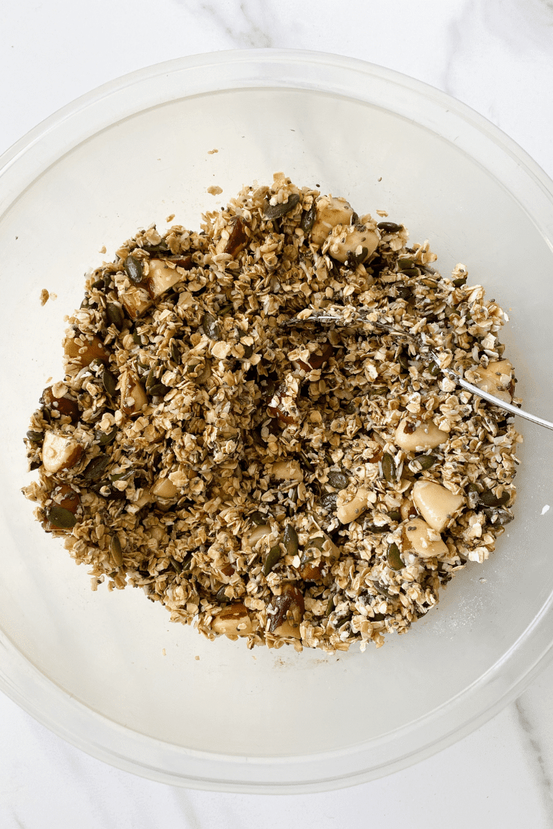 granola mixture in a bowl.