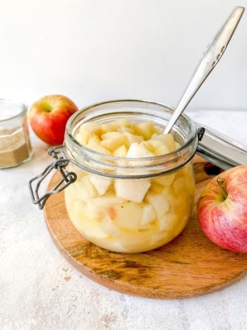 apple and pear compote in a glass jar