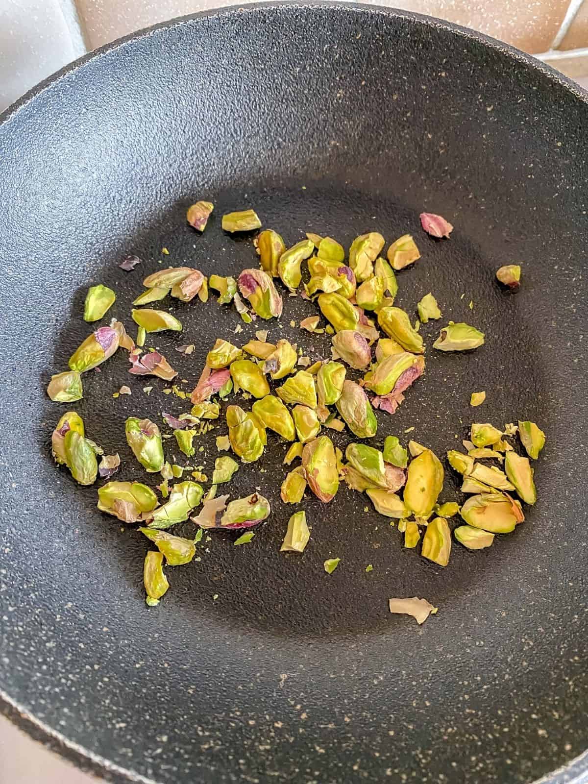 pistachios in a pan.