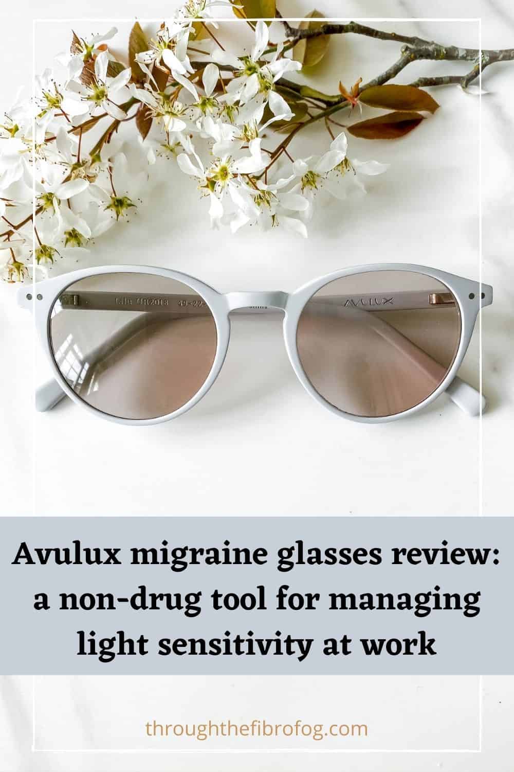 Pinterest graphic of Avulux migraine glasses.