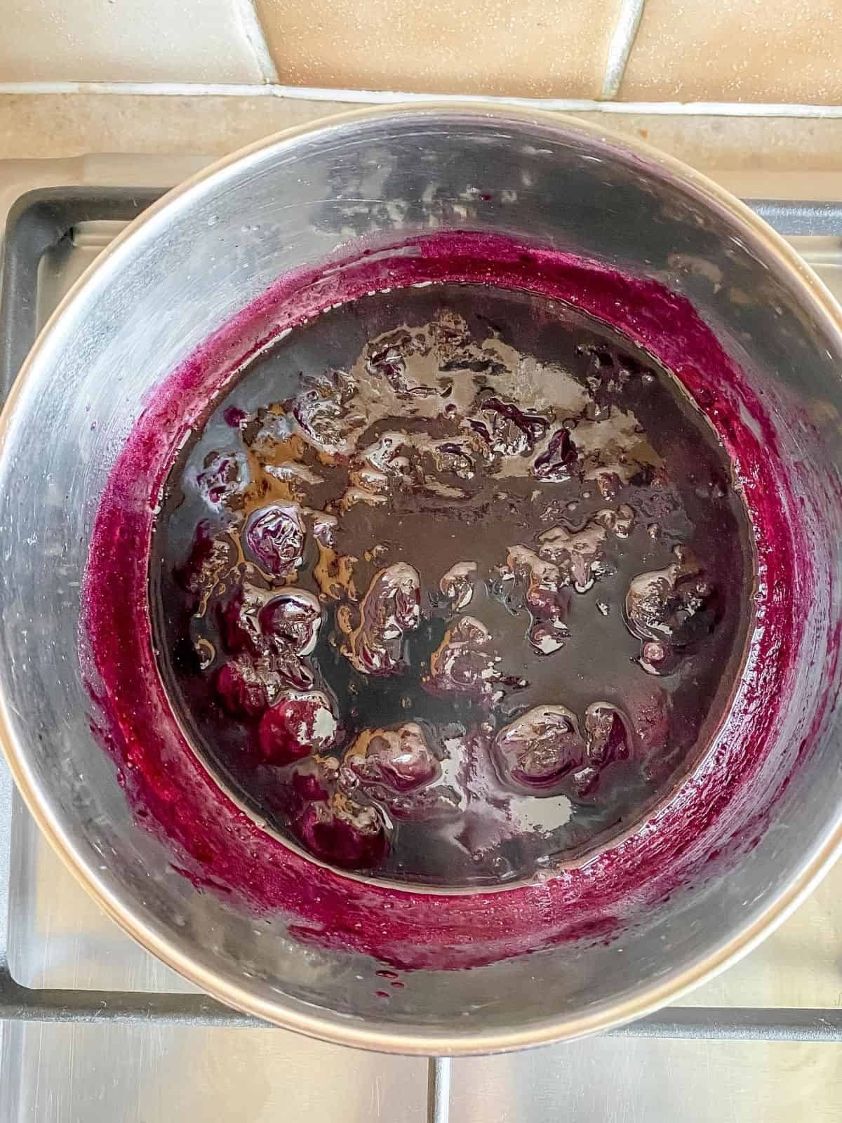blueberry syrup in a pan.