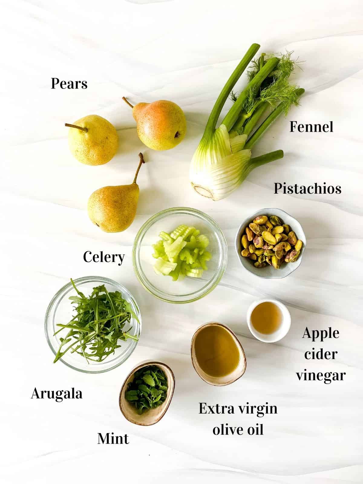 all the ingredients to make pear and fennel salad.