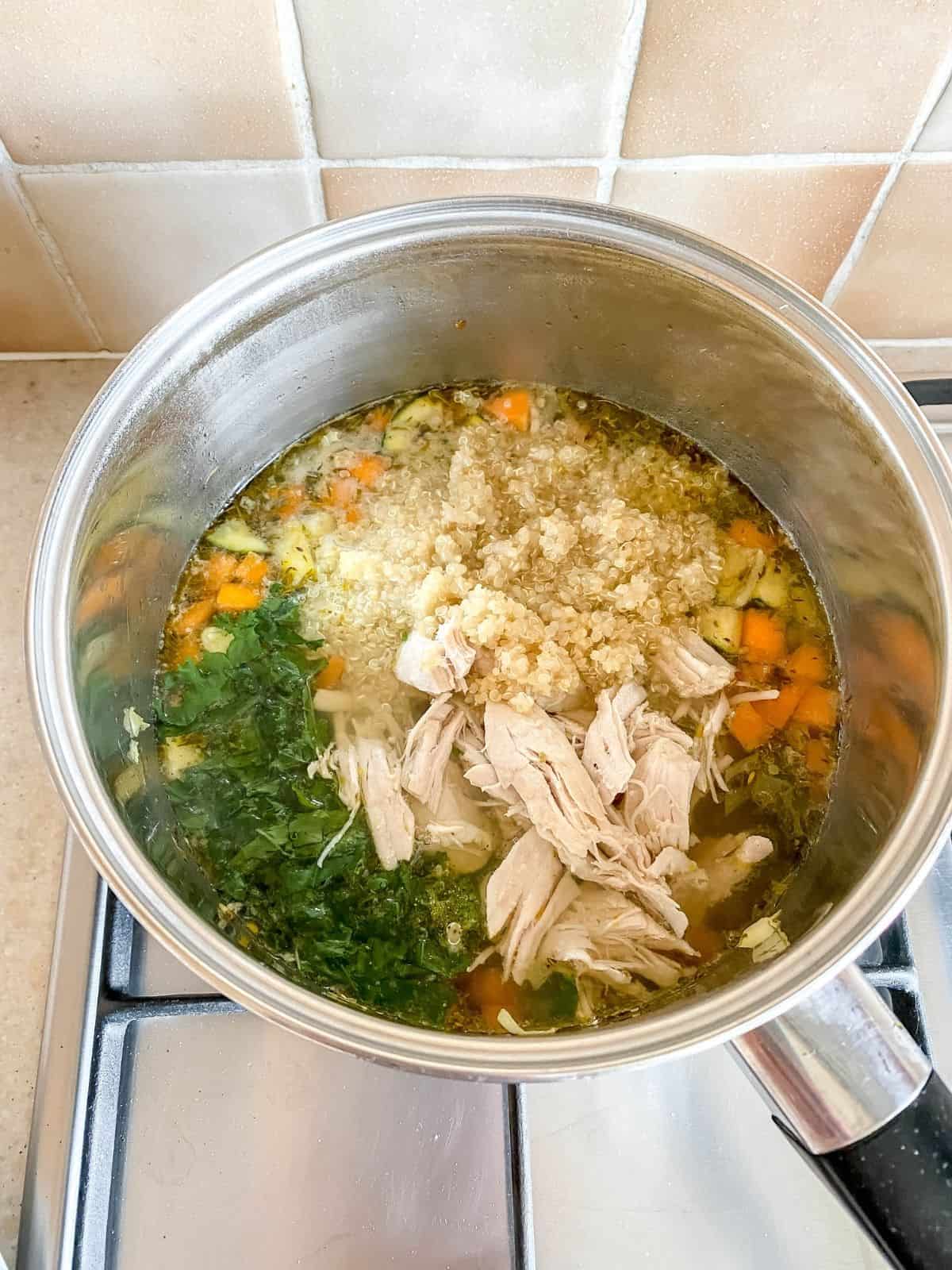 turkey quinoa soup in a large pot.