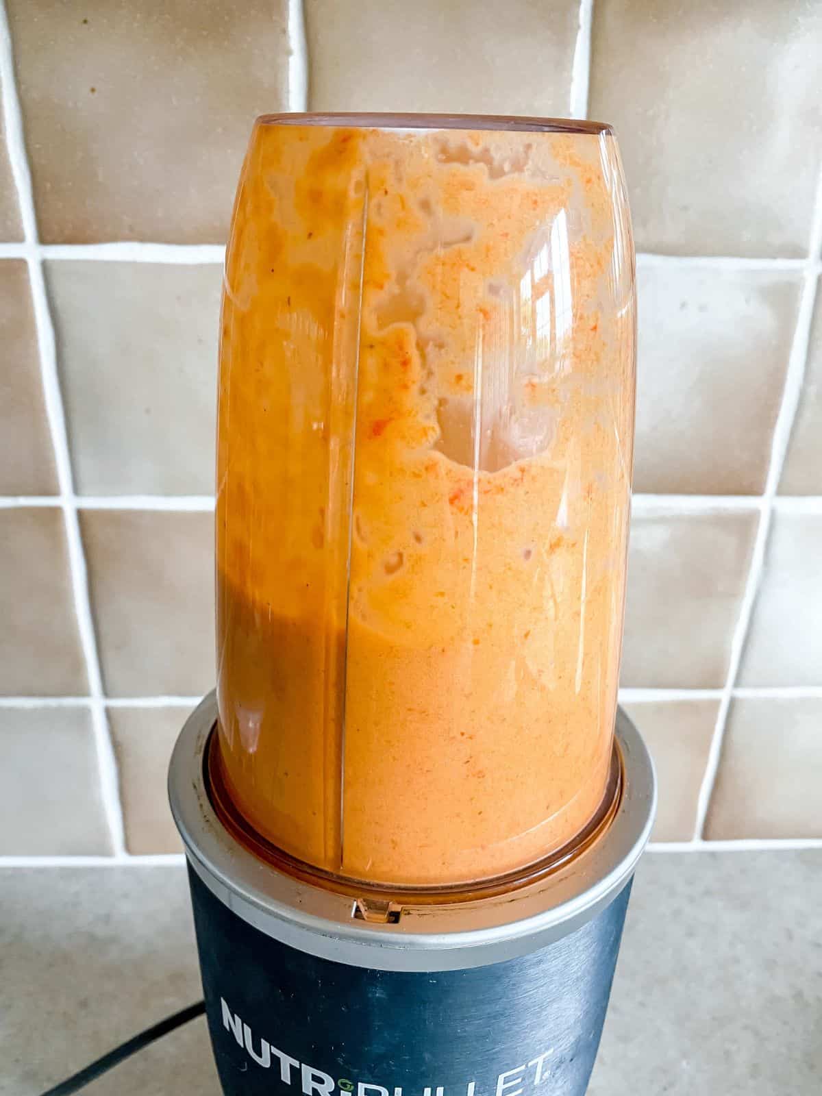 red pepper sauce in a Nutribullet blender.