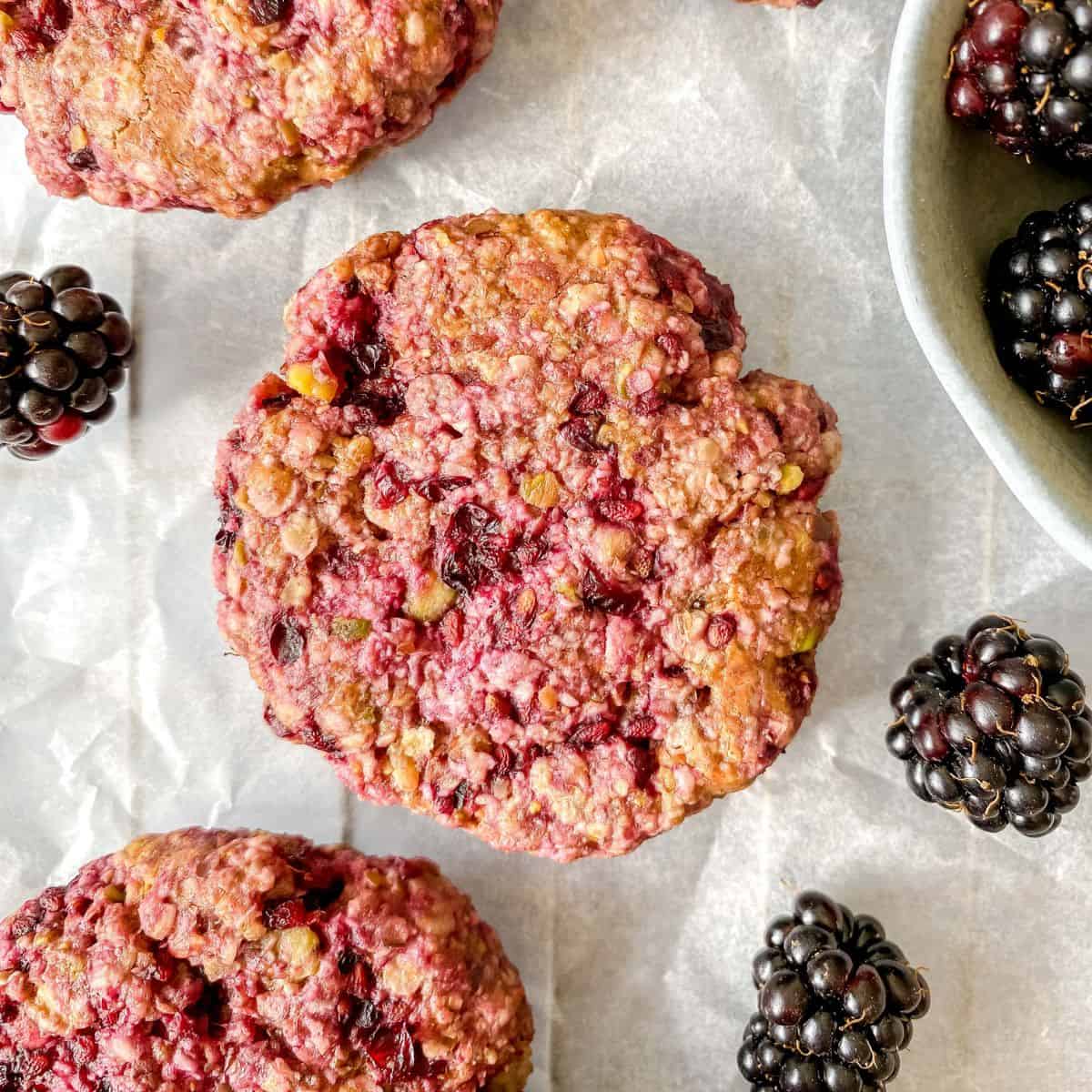Blackberry Oatmeal Cookies (sweetened with maple syrup)