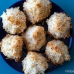 gluten free macaroons in a blue bowl.