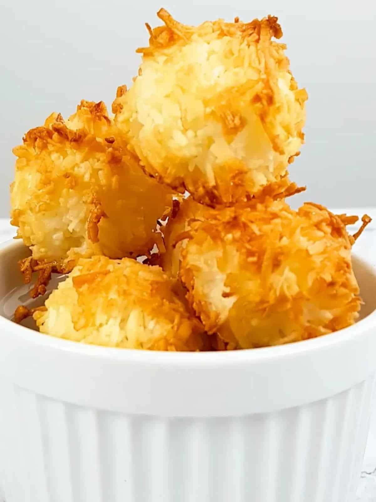 keto coconut macaroons in a white bowl.