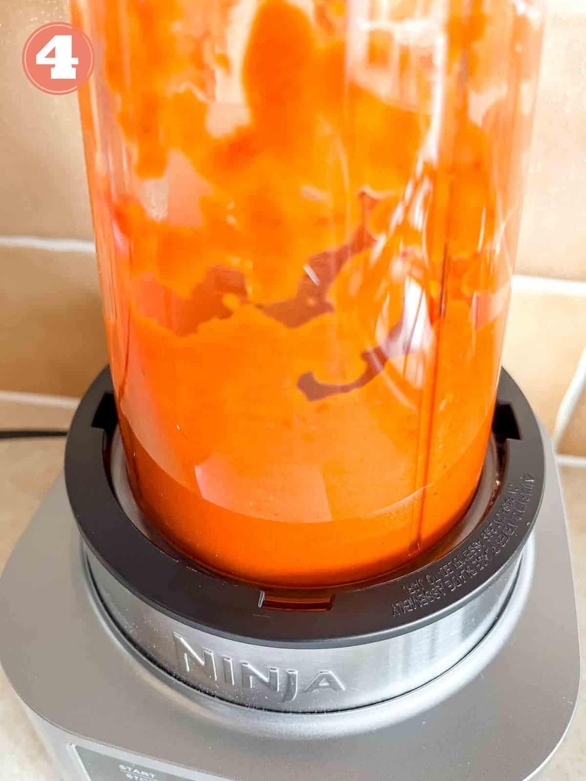 red pepper coulis in a blender labelled number four.