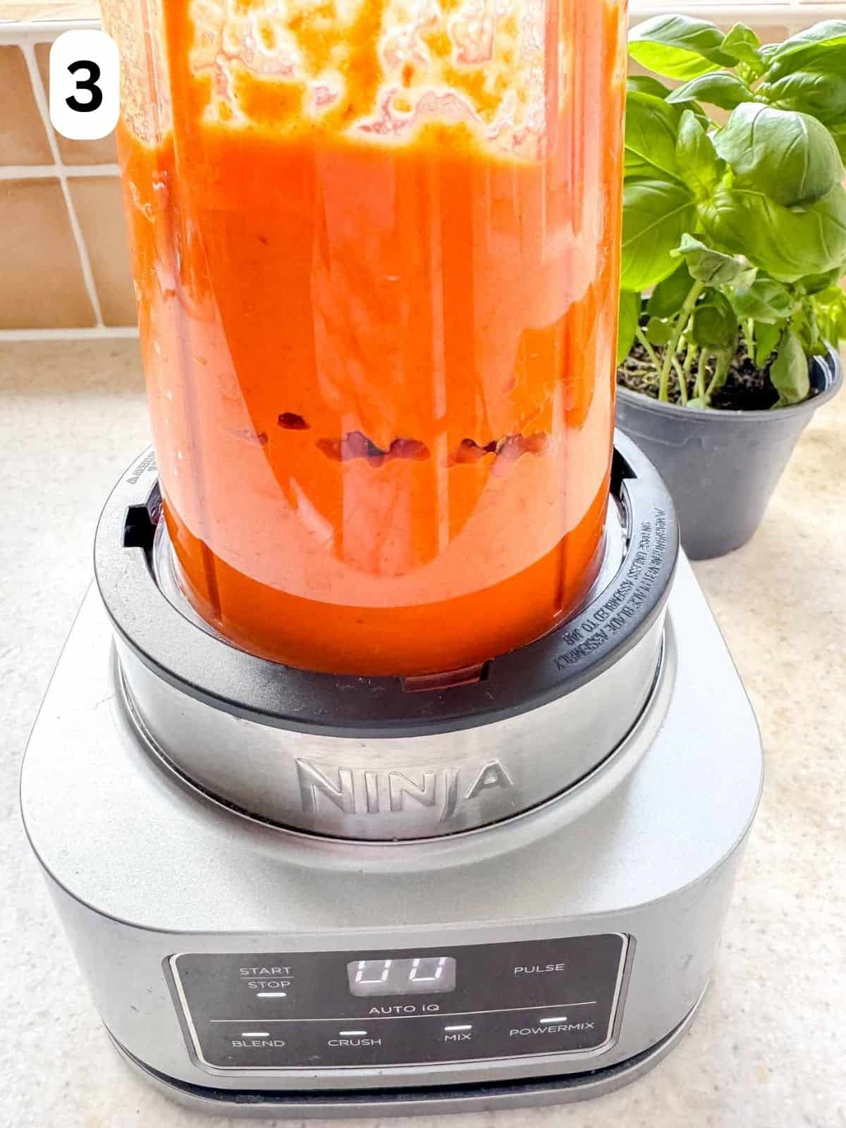 roasted red pepper sauce in a blender labelled number three.