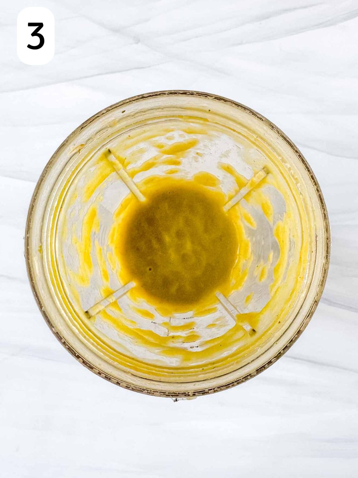 blended vegetable soup in a blender cup labelled number three.