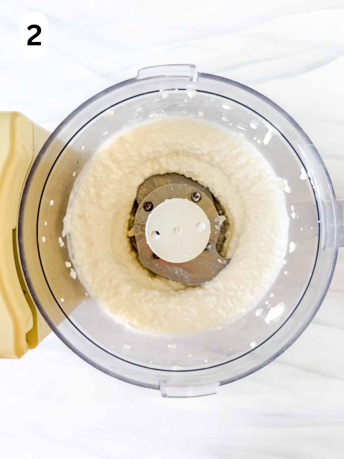 whipped cottage cheese in a food processor labelled number two.