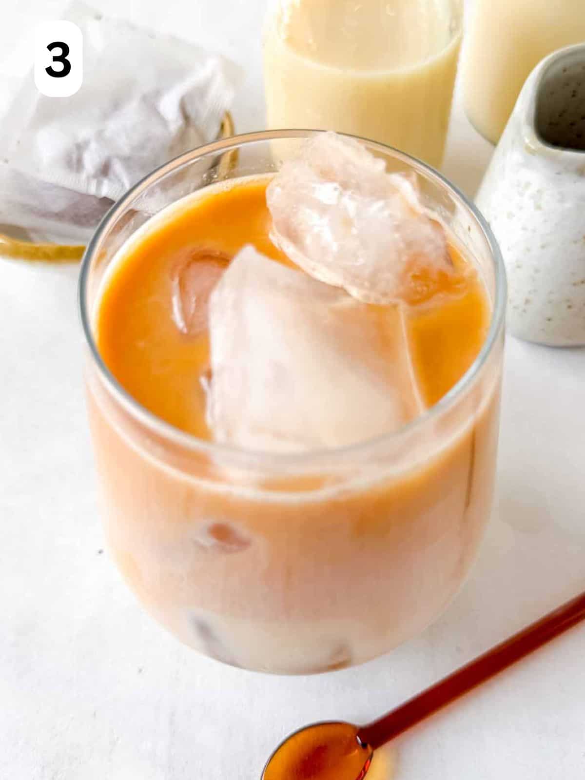 iced rooibos tea latter in a glass labelled number three.