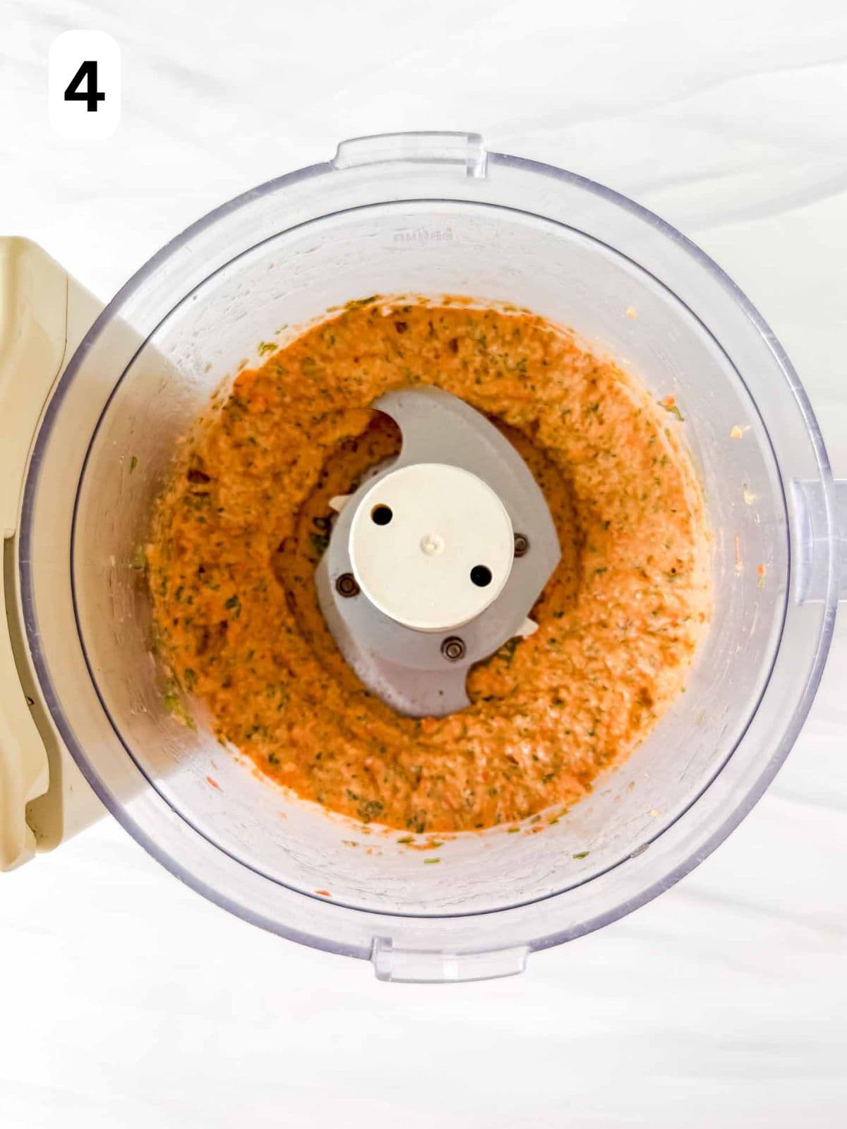 roasted red pepper sauce in a food processor labelled number four.